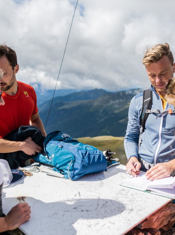 At the peak of the Hochkreuzspitze mountain