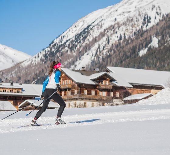 A female cross-country skier