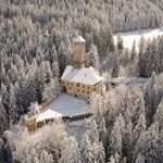 Welsperg Castle in winter seen from above