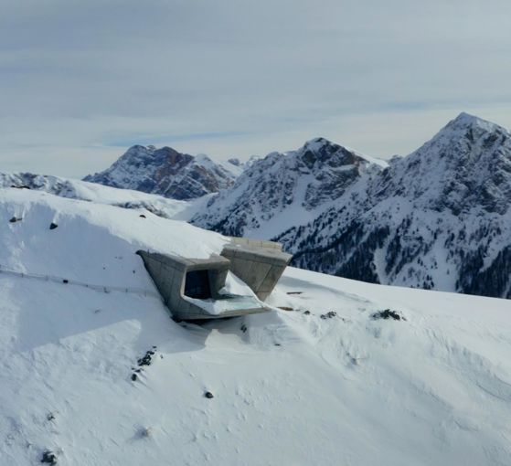 The snow-covered Messner Mountain Museum Corones
