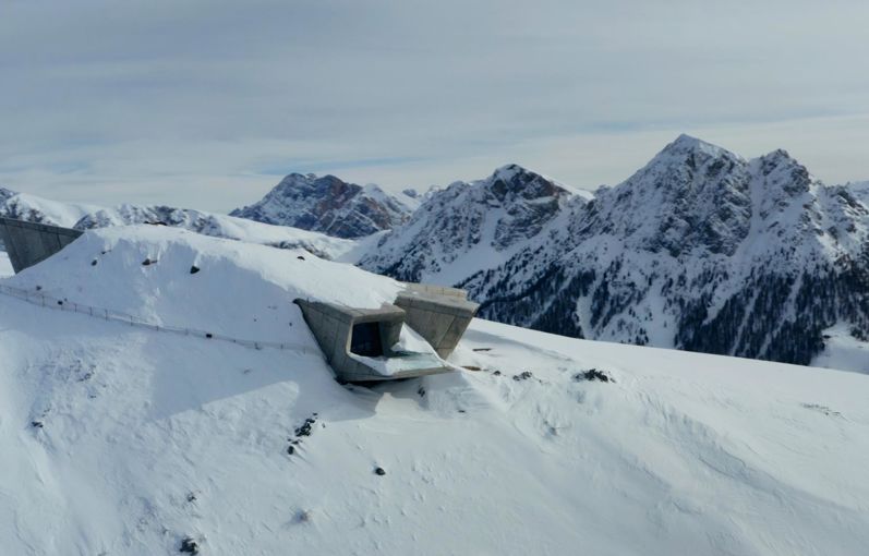The snow-covered Messner Mountain Museum Corones