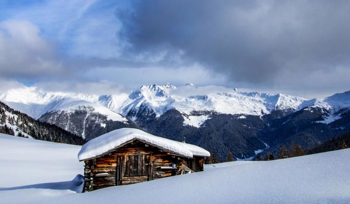 The Pfinnalm mountain pasture in winter